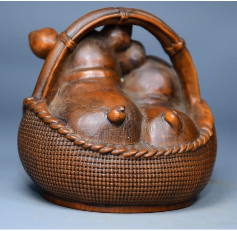 LimpaC Collection Boxwood Two Pig Statues Handmade Meditating Sculpture Figurine