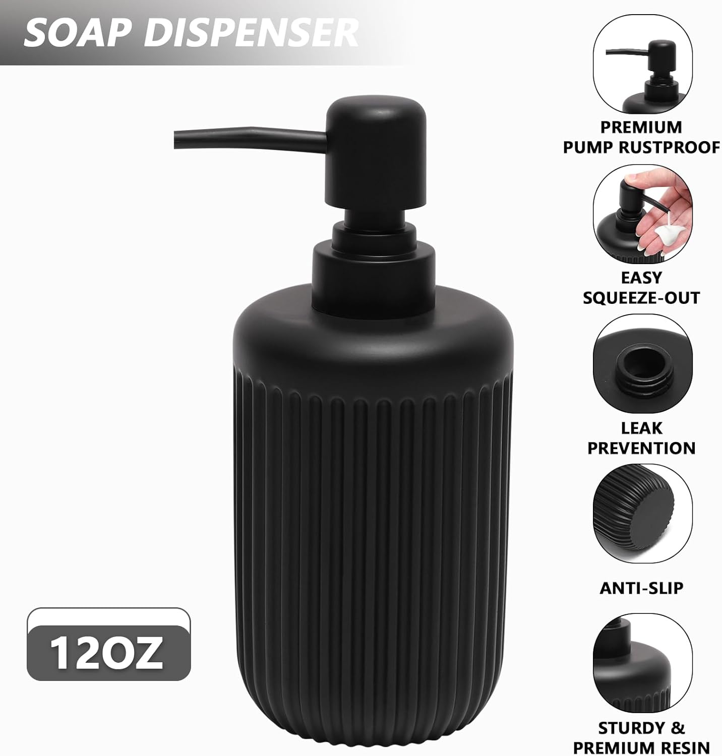 XLHOMO 5 Pc Resin Matte Black Bathroom Accessories Set