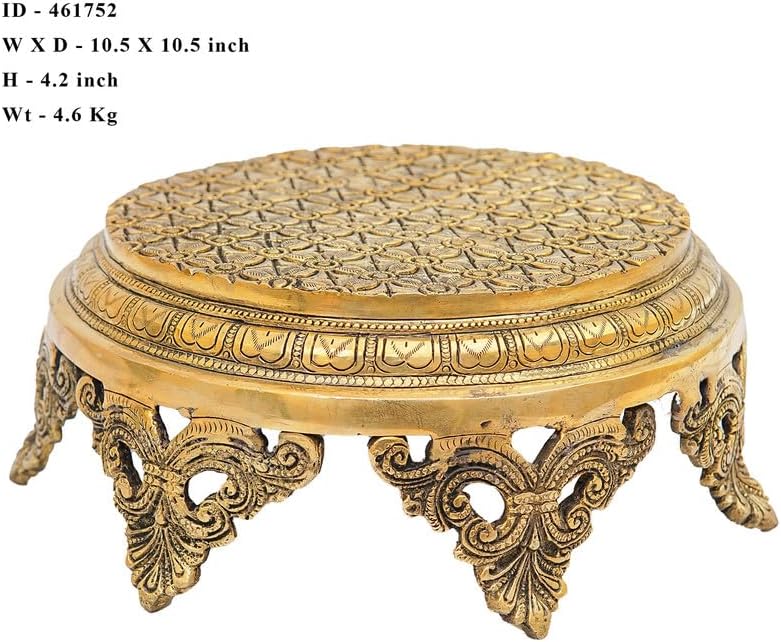 Statuestudio Brass Pooja Chowki with Pedestal - Gold