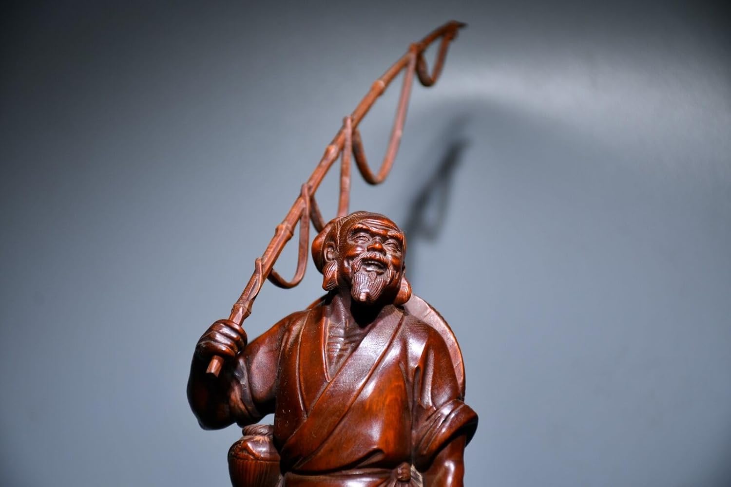 Handcrafted Boxwood Fisherman Statue Meditating Home Decor