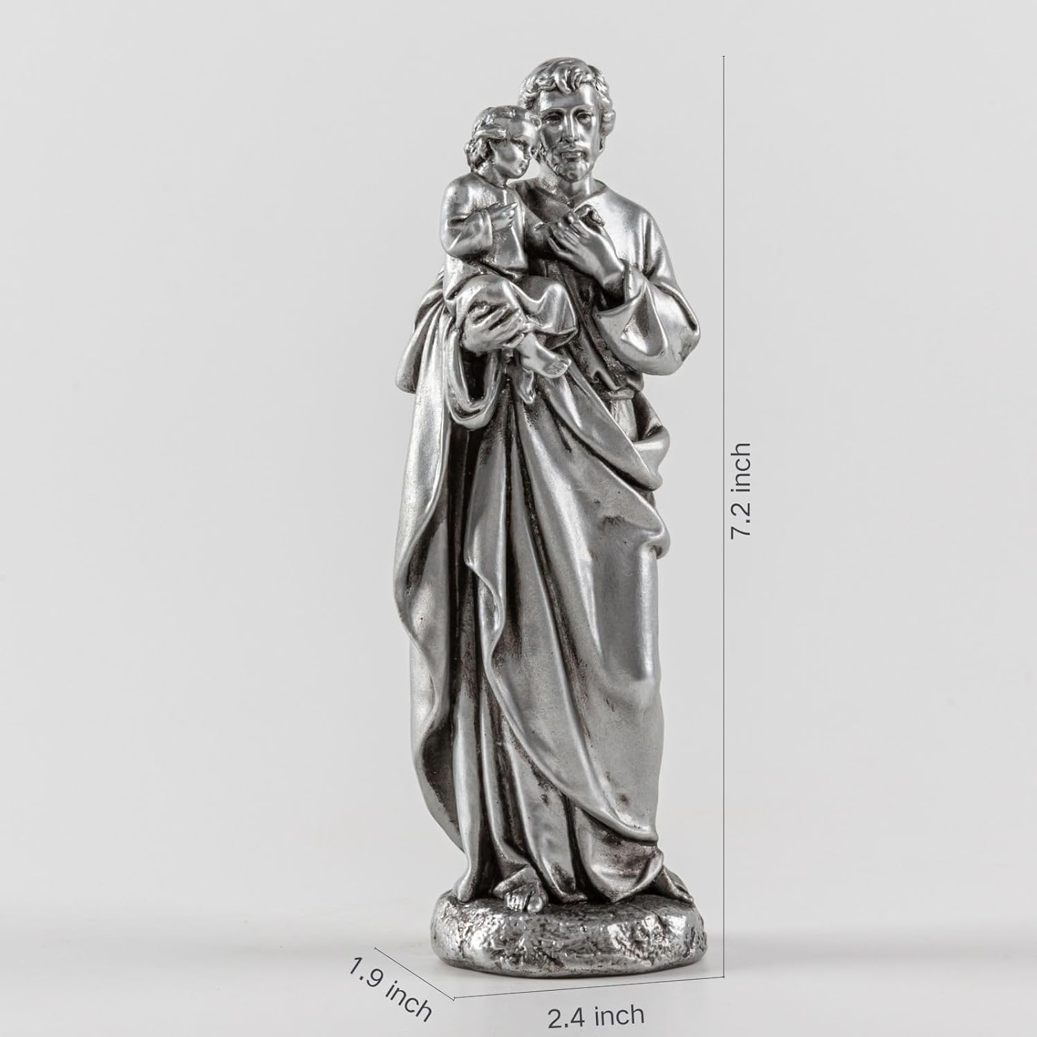 St Joseph and Baby Jesus Statue 7 Inch Silver
