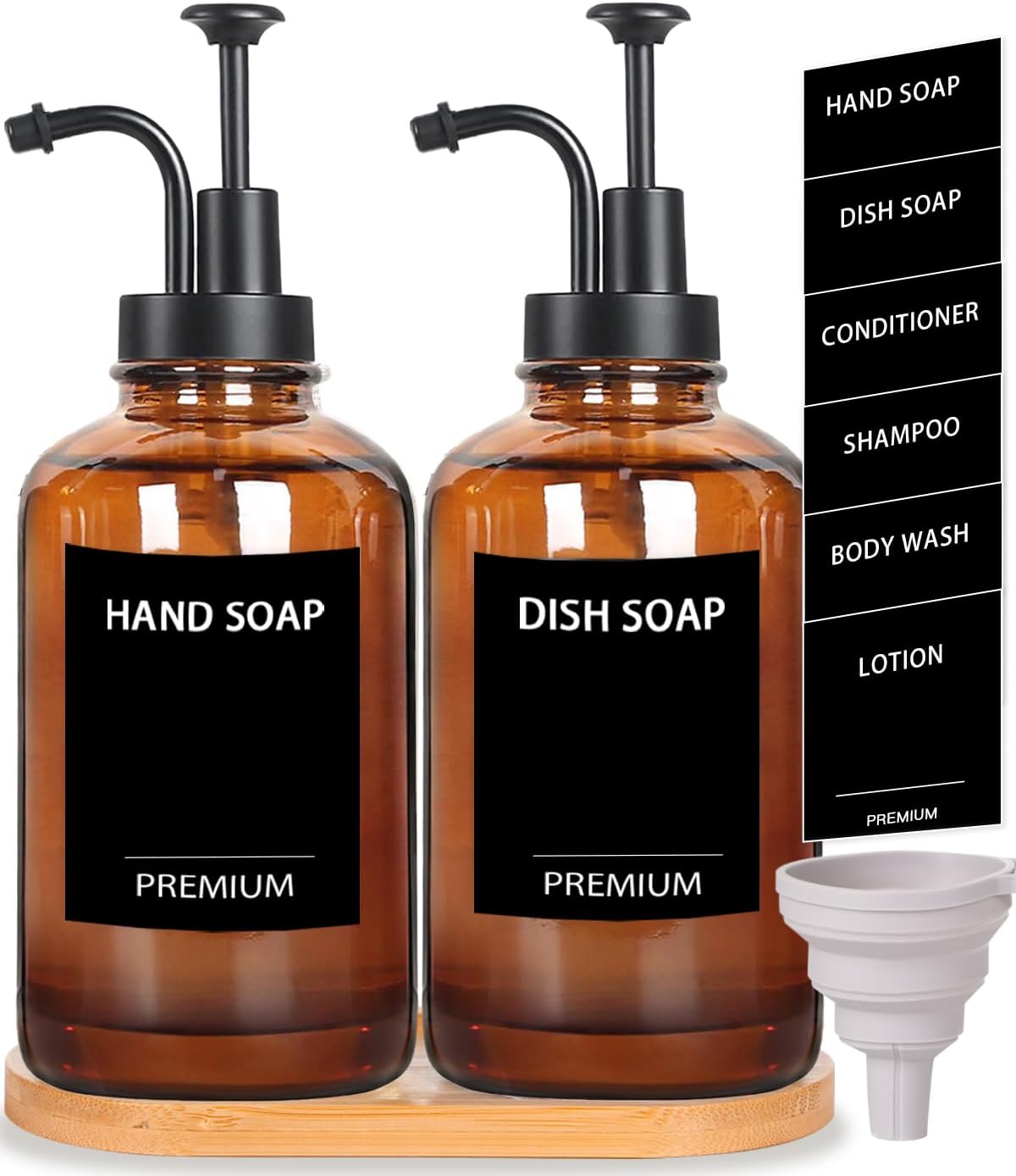 Hoousuper Amber 18 Oz Dish Soap Dispenser Set 1