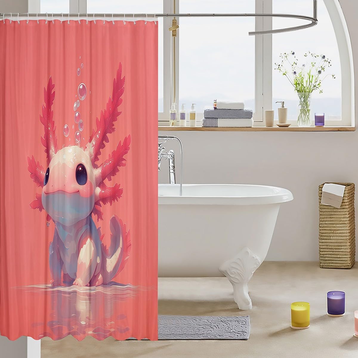 Feelyou Axolotl Cartoon Shower Curtain Set 72x72