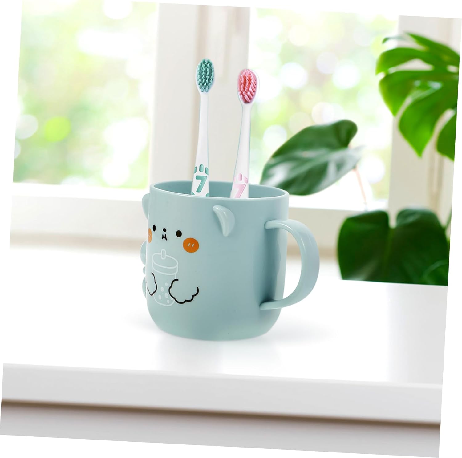 2Pcs Cute Bear Design Reusable Plastic Tumblers for Toothbrush