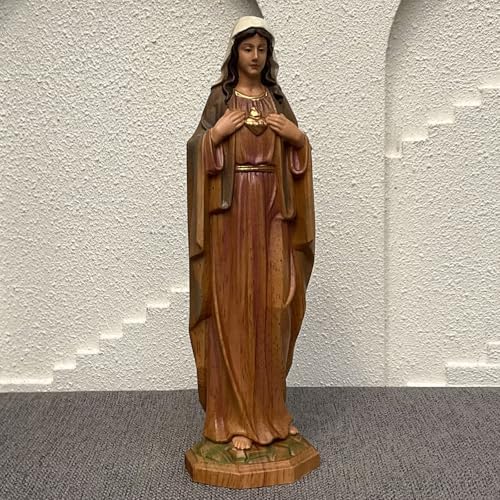 XXLTY Exquisite Solid Wood Virgin Mary Statue with Sacred Heart