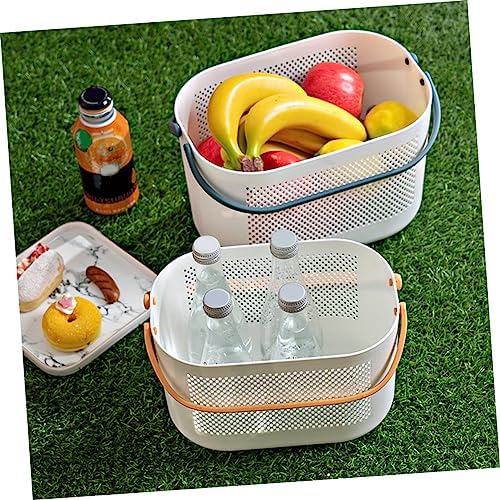 Mobestech Lightweight Plastic Storage Basket with Handles for Bathroom and Kitchen