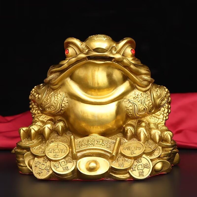 Julrybox Golden Toad Figurine Brass Wealth Statue