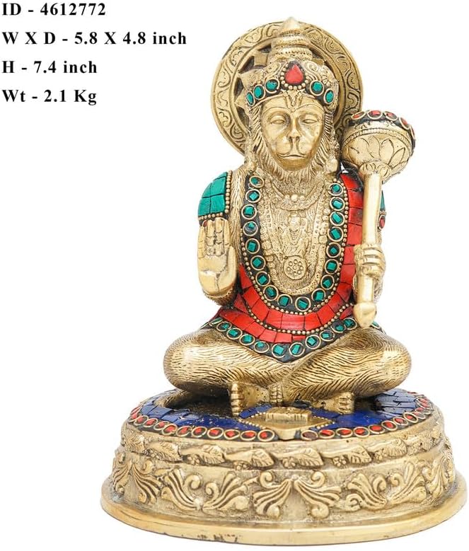 Statuestudio Sitting Hanuman Idol 7 Inch Brass Statue
