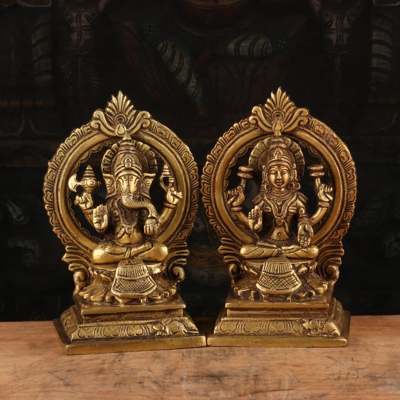 Statuestudio Brass Ganesha Lakshmi Statue for Home Office