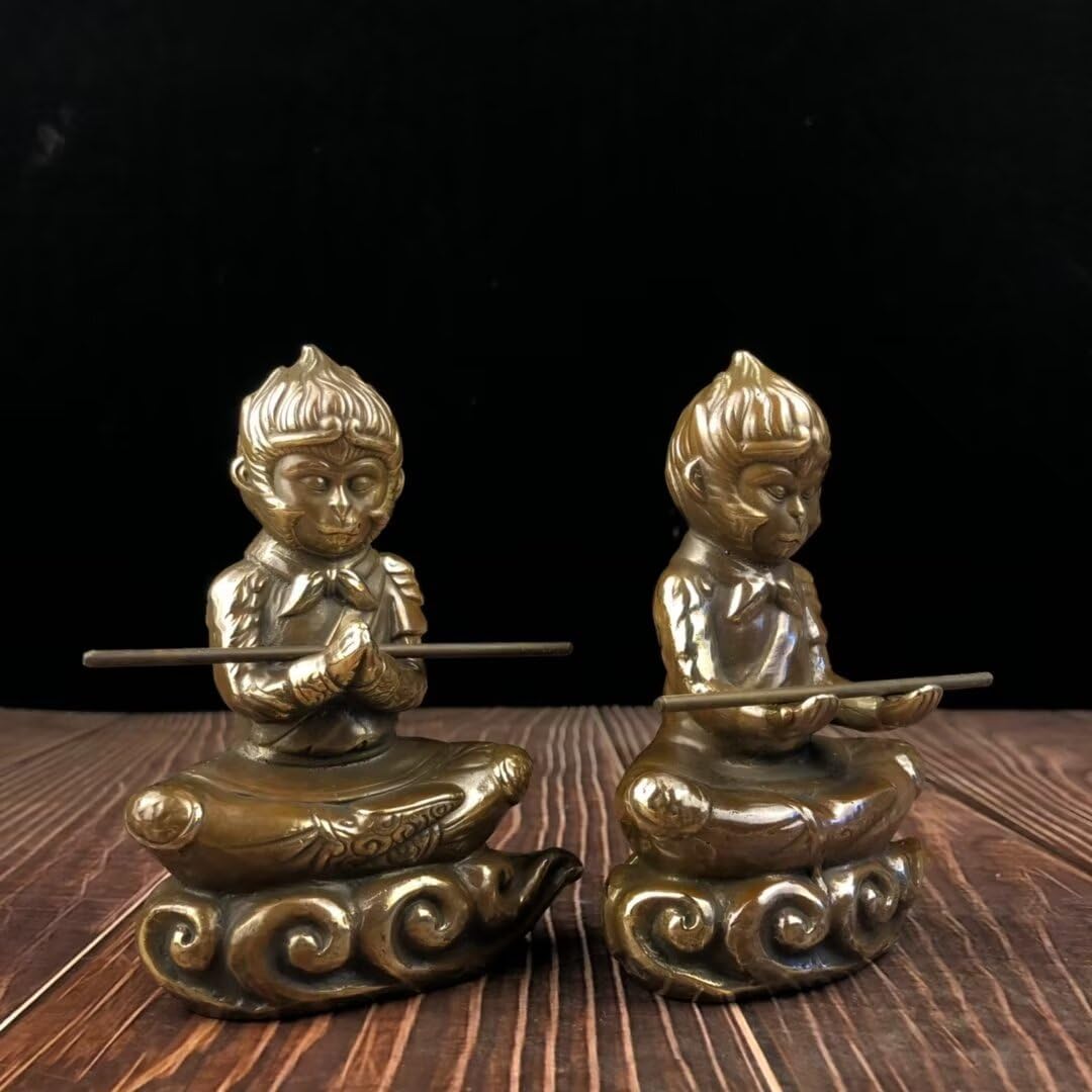 Julrybox Pure Copper Wukong Statue Brass Decor Figurine