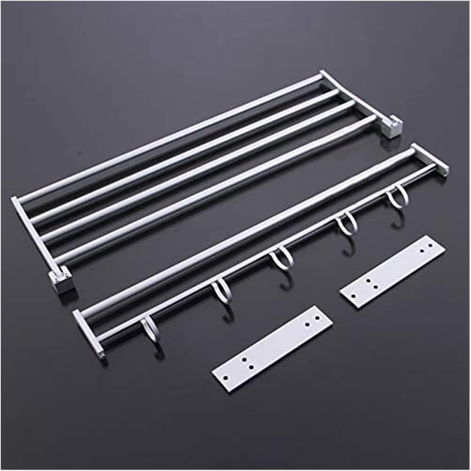 ALDEPO 40cm Aluminum Towel Rack with 5 Hooks and Double Shelf