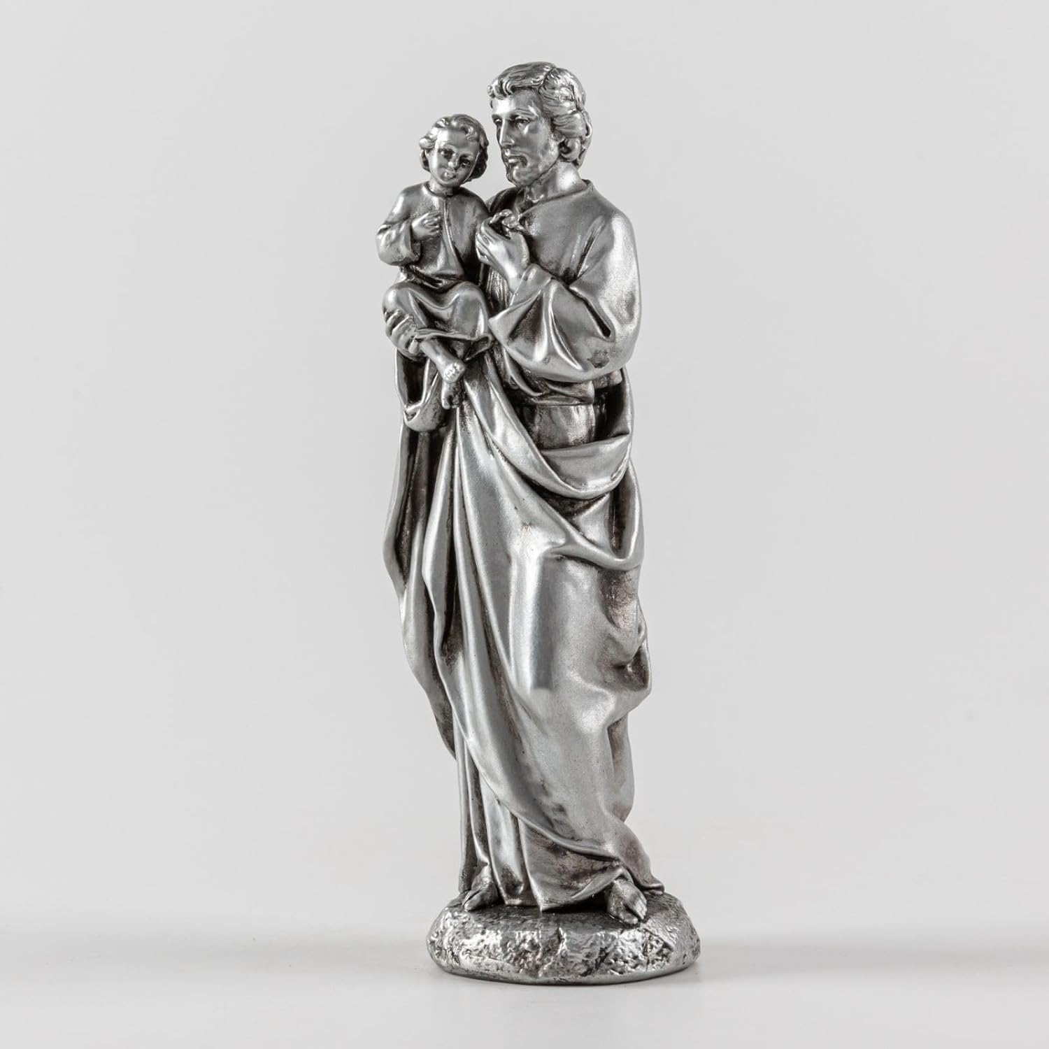 St Joseph and Baby Jesus Statue 7 Inch Silver