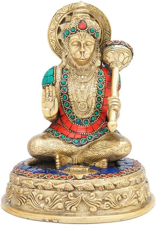 Statuestudio Sitting Hanuman Idol 7 Inch Brass Statue