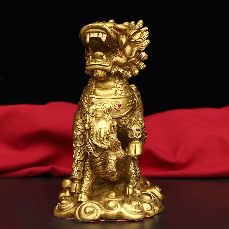 Julrybox Brass Qilin Fengshui Statue Home Office Decor