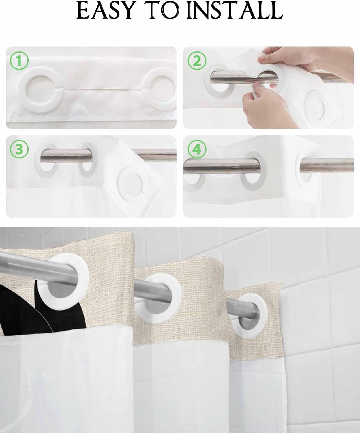 Anzona No Hook Shower Curtain Set 48x72 Inch Black White Dots Waterproof Liner