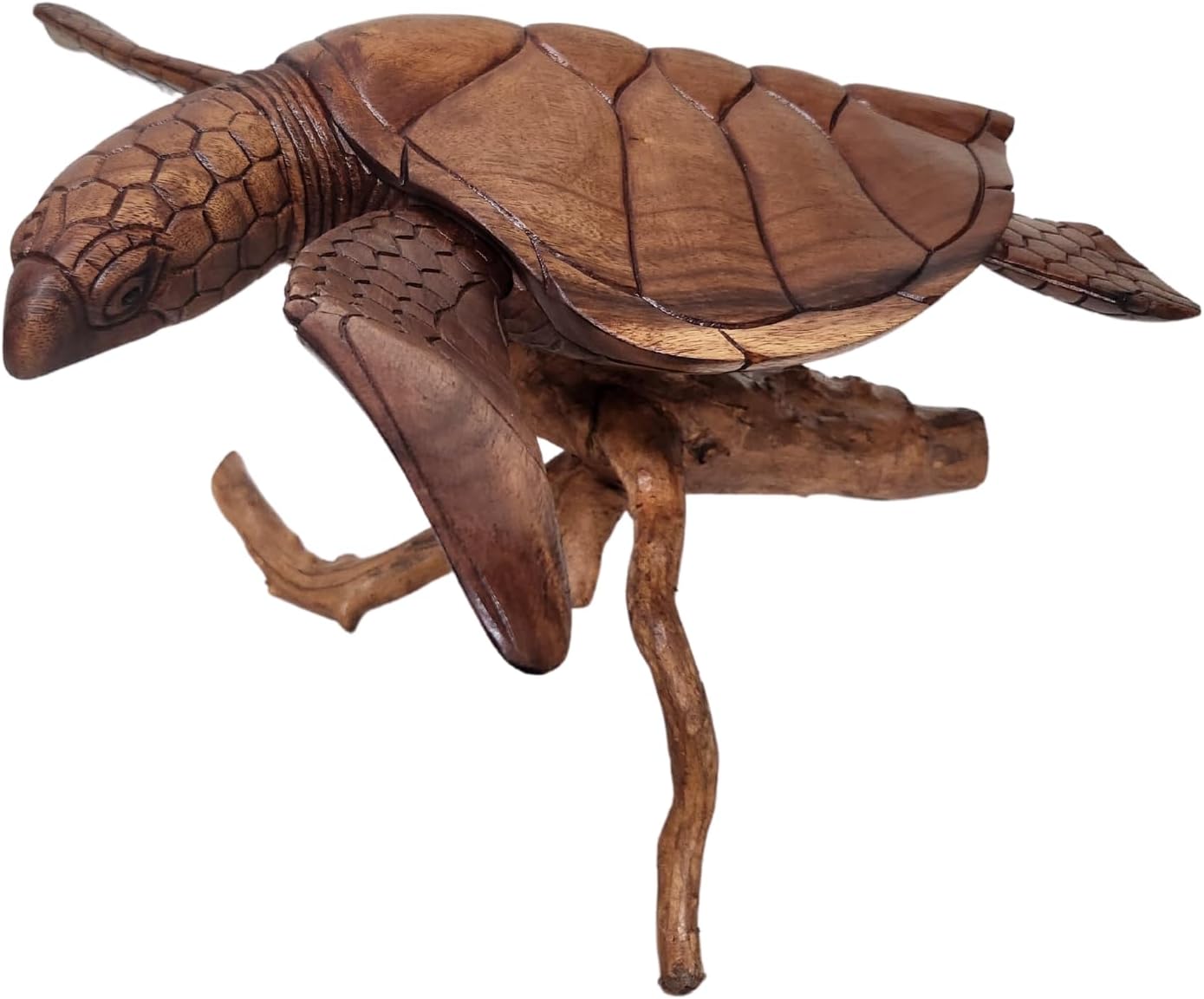 WorldBazzar Hand Carved Wood Turtle Coral Statue Brown