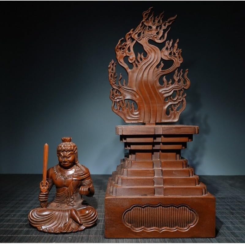 Handcrafted Fudo Myo-o Boxwood Statue - Zen Decor