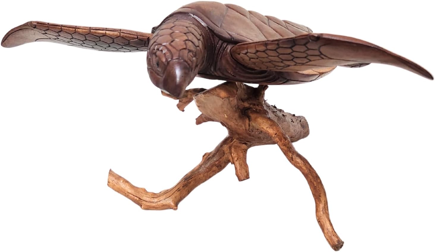 WorldBazzar Hand Carved Wood Turtle Coral Statue Brown