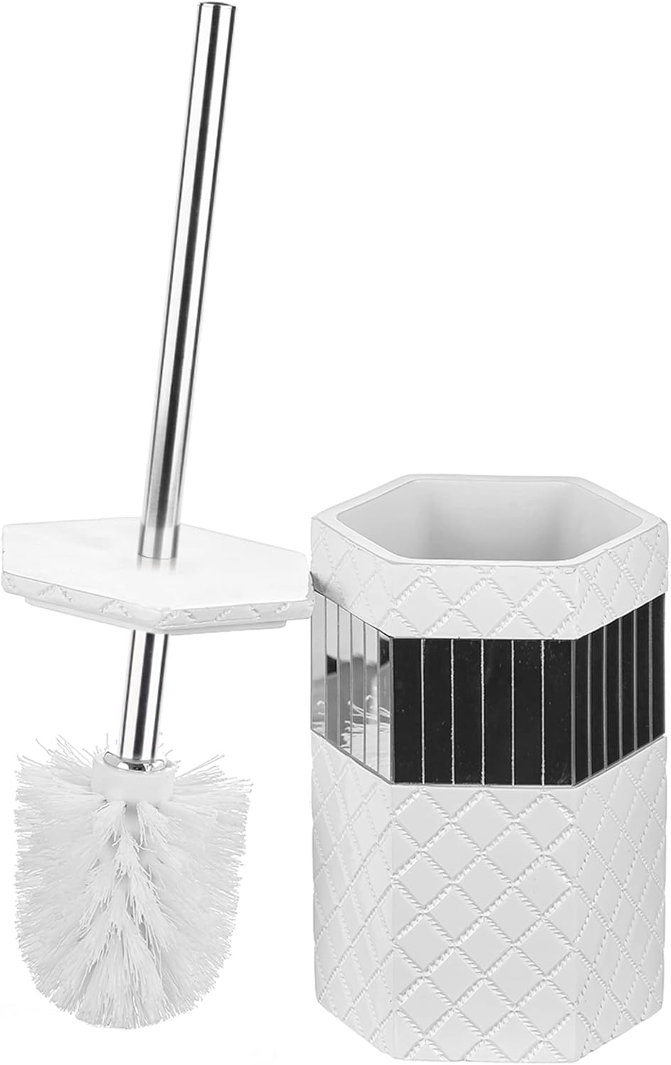 Creative Scents Quilted Mirror Toilet Brush Set - White with Holder