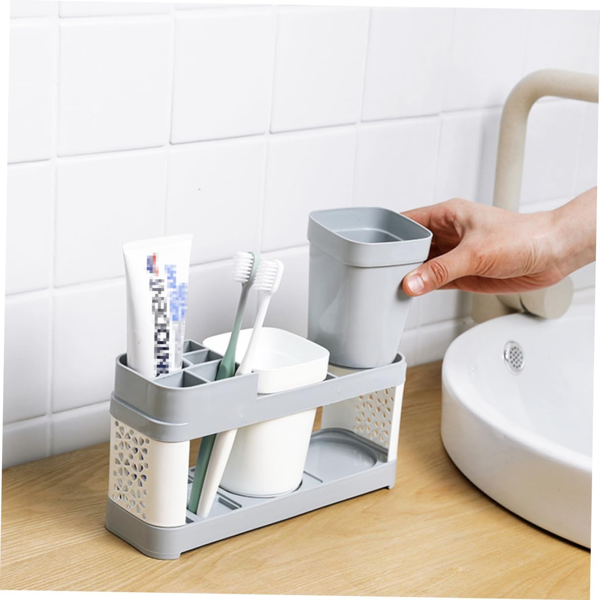 KONTONTY Toothbrush Holder with 2 Cups and 5 Slots