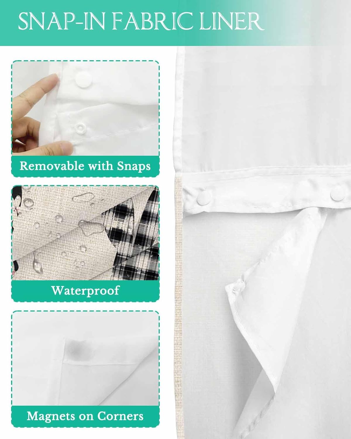 No Hook Easter Bunny Shower Curtain Set Black Checkered