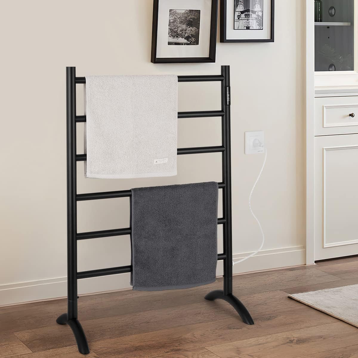NORTTA Freestanding Towel Warmer 6 Bars 3 Modes Black Stainless Steel 1