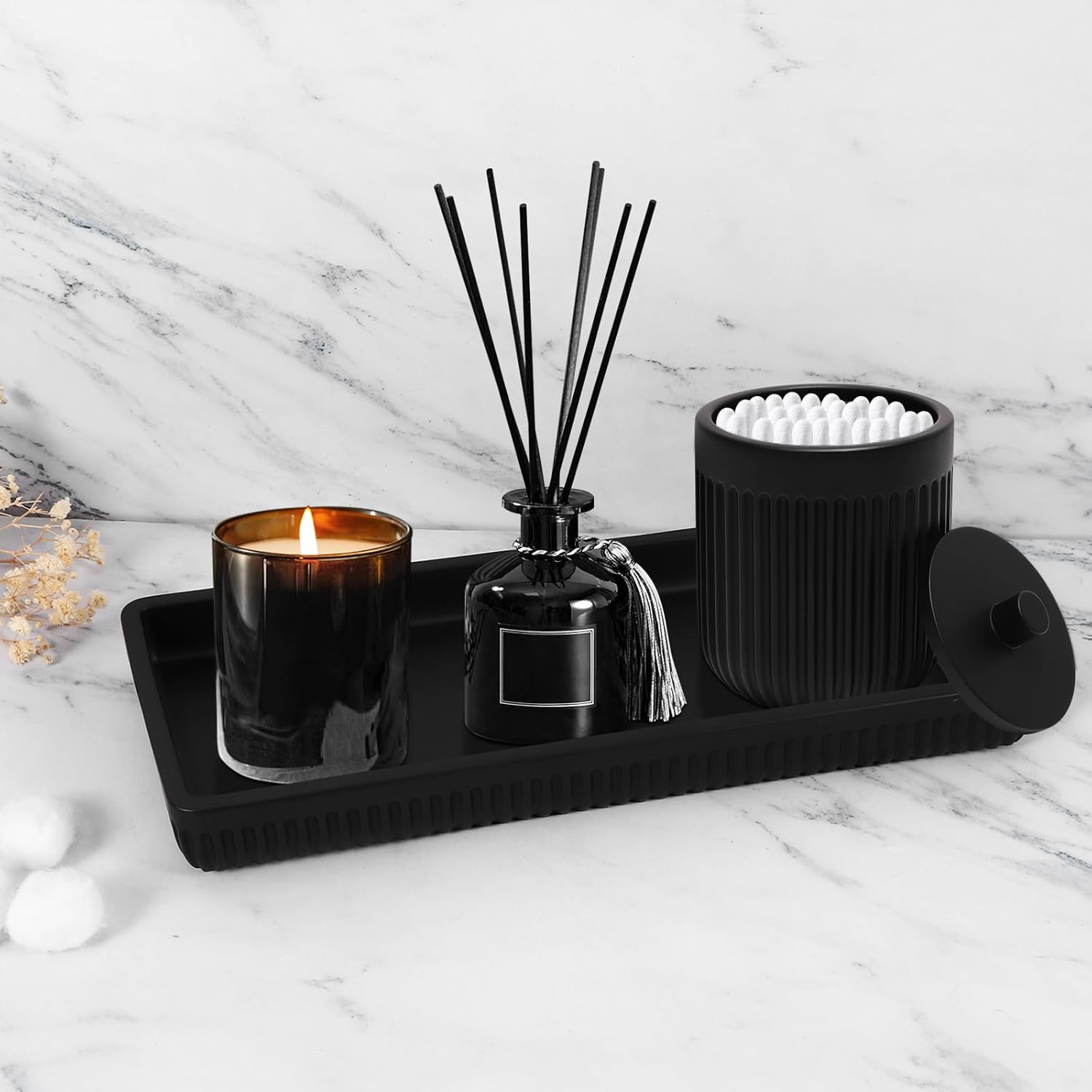 XLHOMO 5 Pc Resin Matte Black Bathroom Accessories Set