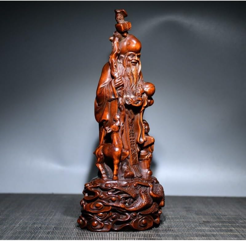 LimpaC Handmade Boxwood Red Crane Statue Decor