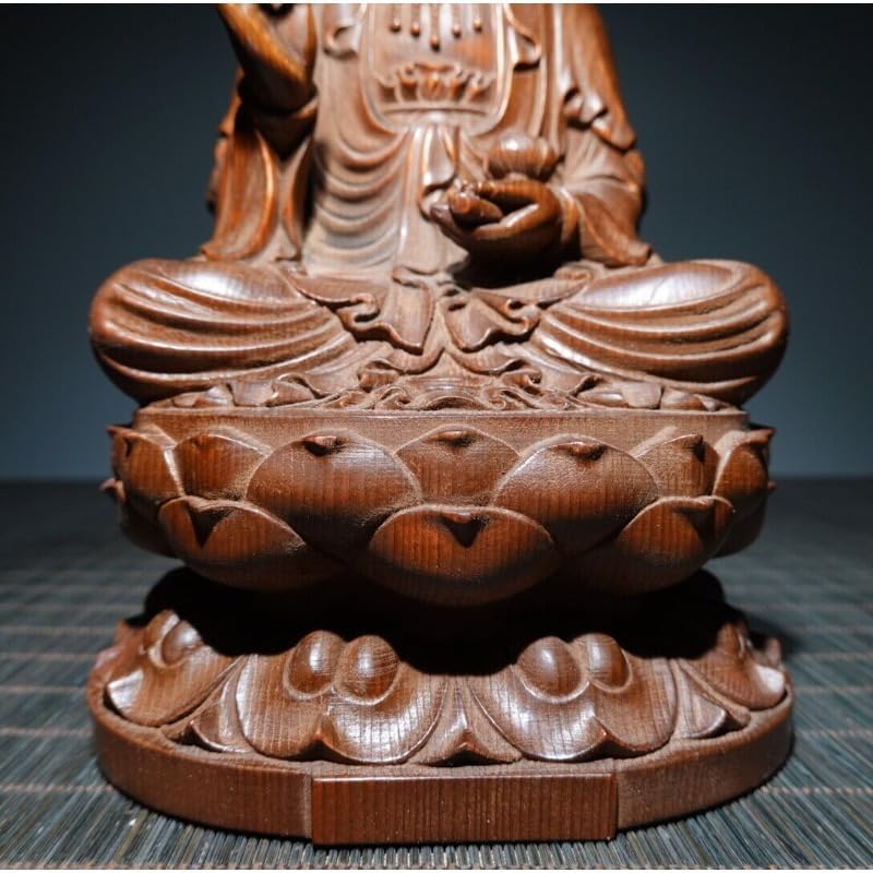 Handcrafted Boxwood Kwan-yin Sitting Lotus Statue