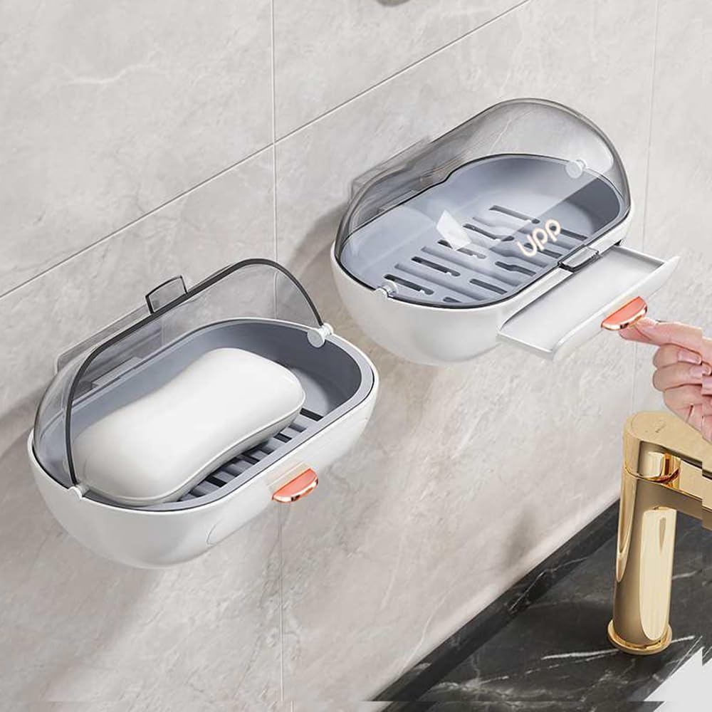 NICAVKIT 2 Pack Shower Soap Holder with Lid and Drain