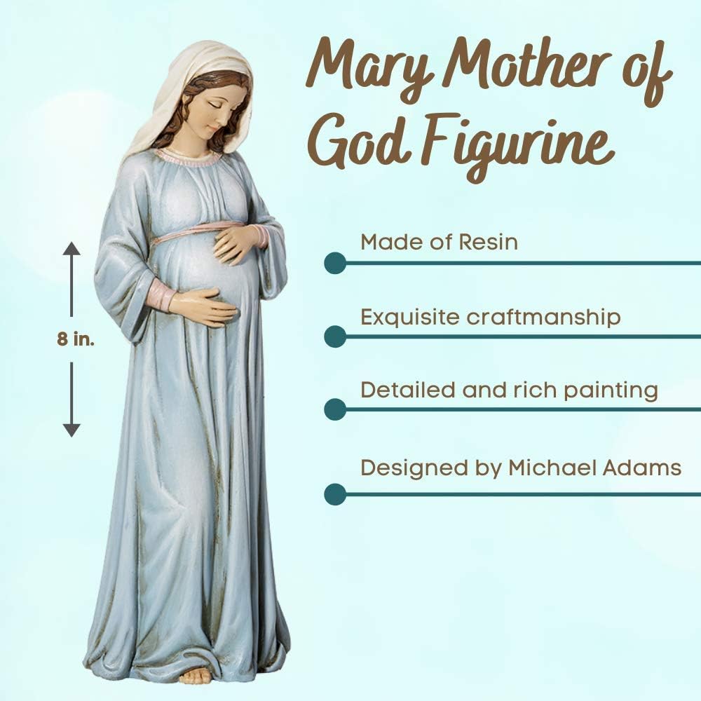 Inspirational Catholic Figurine - Mary Mother of God Sculpted Resin Statue 8 Inch