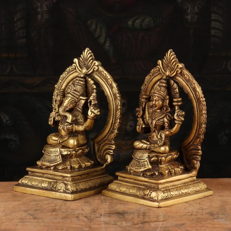 Statuestudio Brass Ganesha Lakshmi Statue for Home Office