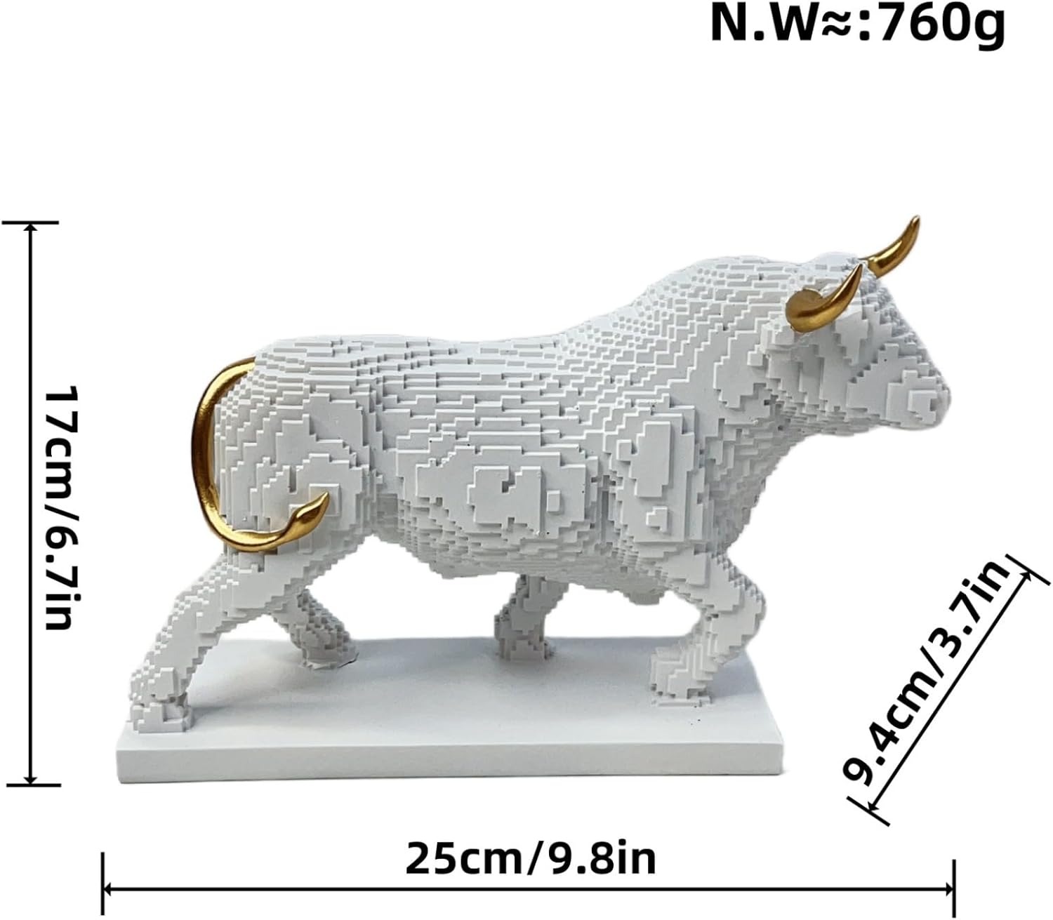 Pixelated Bull Sculpture Decor Artsy Figurine Home Office