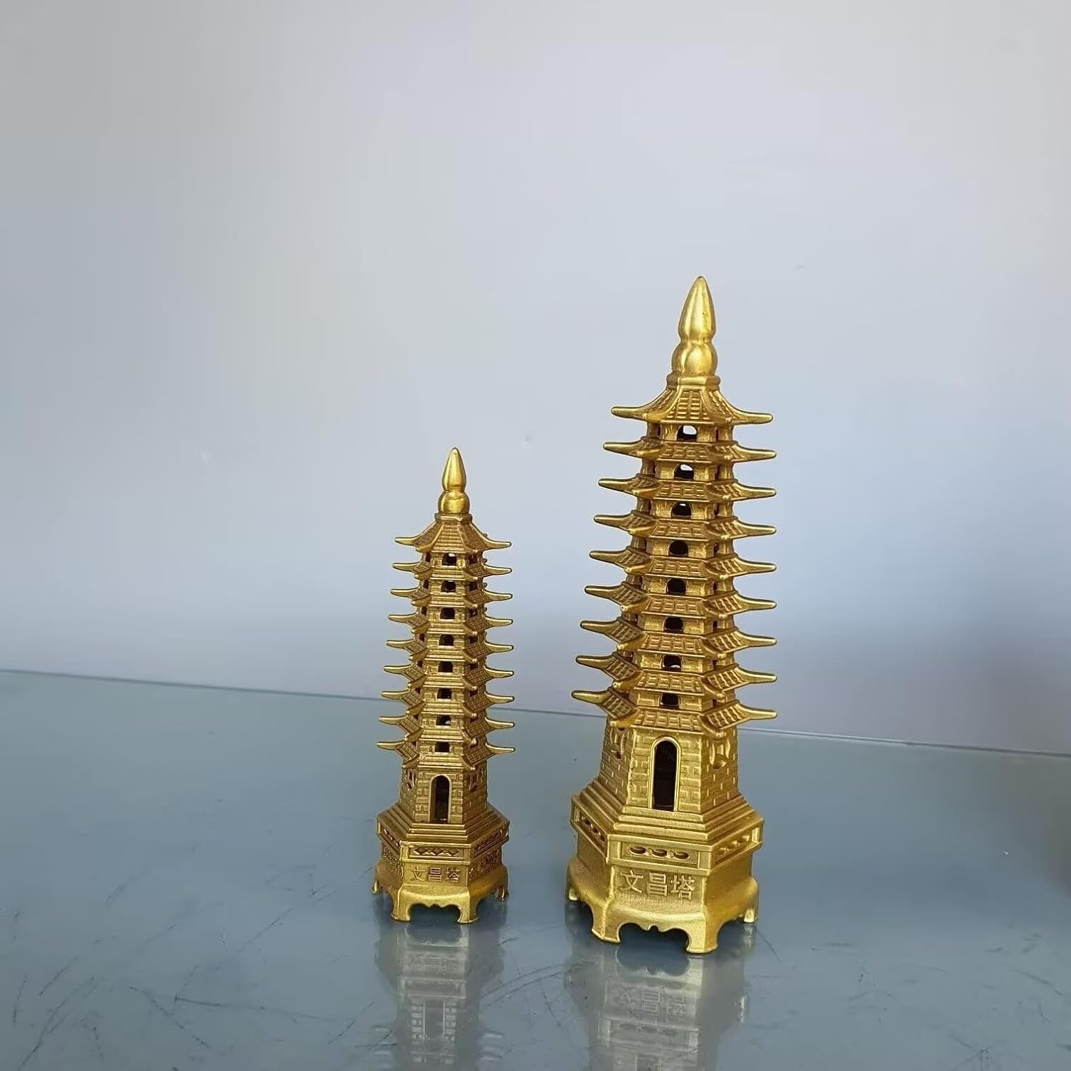Brass Wenchang Pagoda Tower Figurine 9 Layers