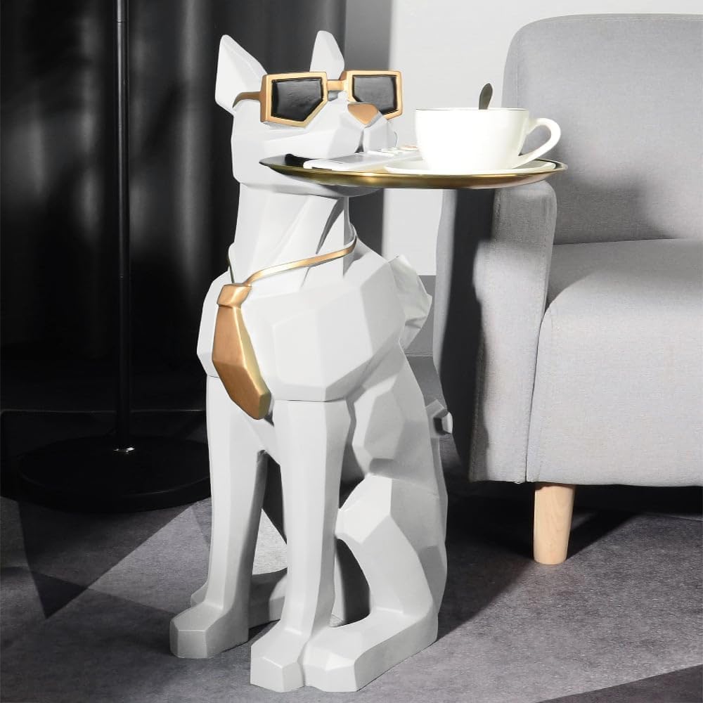 Homary Modern Resin Dog Sculpture with Movable Tray