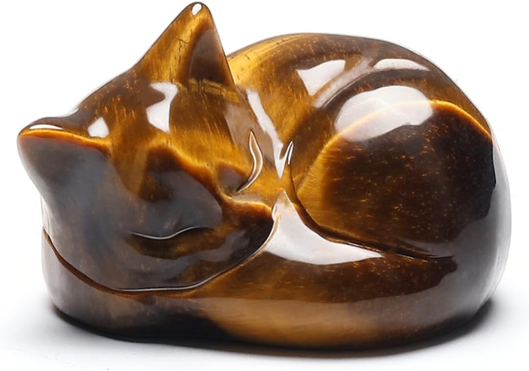 Jovivi Tiger Eye Crystal Cat Figurine 16 Handmade Ornament