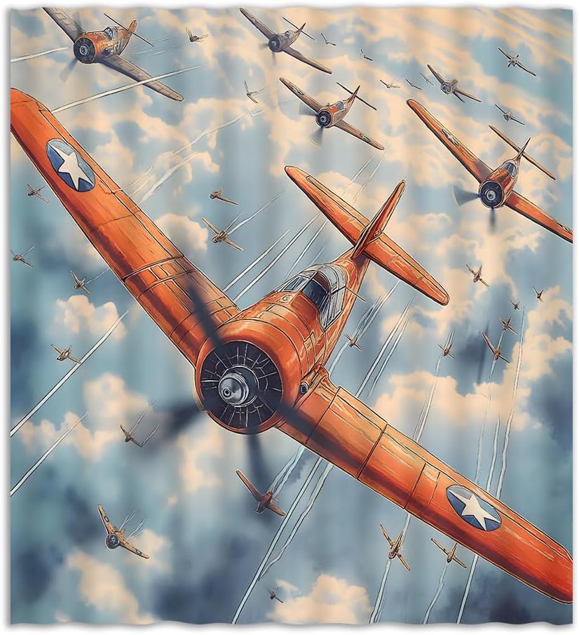 JEJOMEAG Vintage Airplane Shower Curtain 70x70
