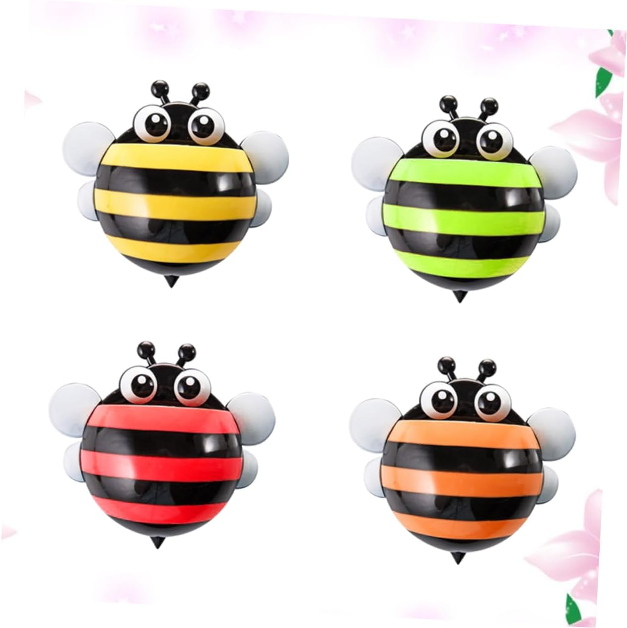 Luxshiny 4PCS Cartoon Honeybee Toothbrush Holder Wall Mount