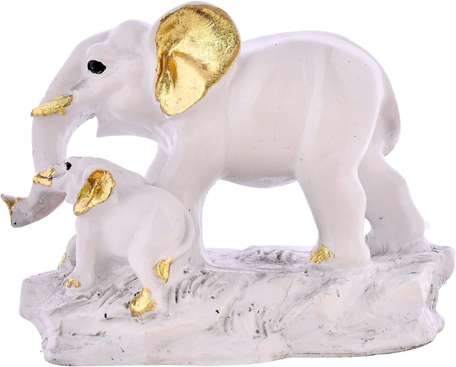 Small Elephant Family Grey Gold Resin Sculpture 1