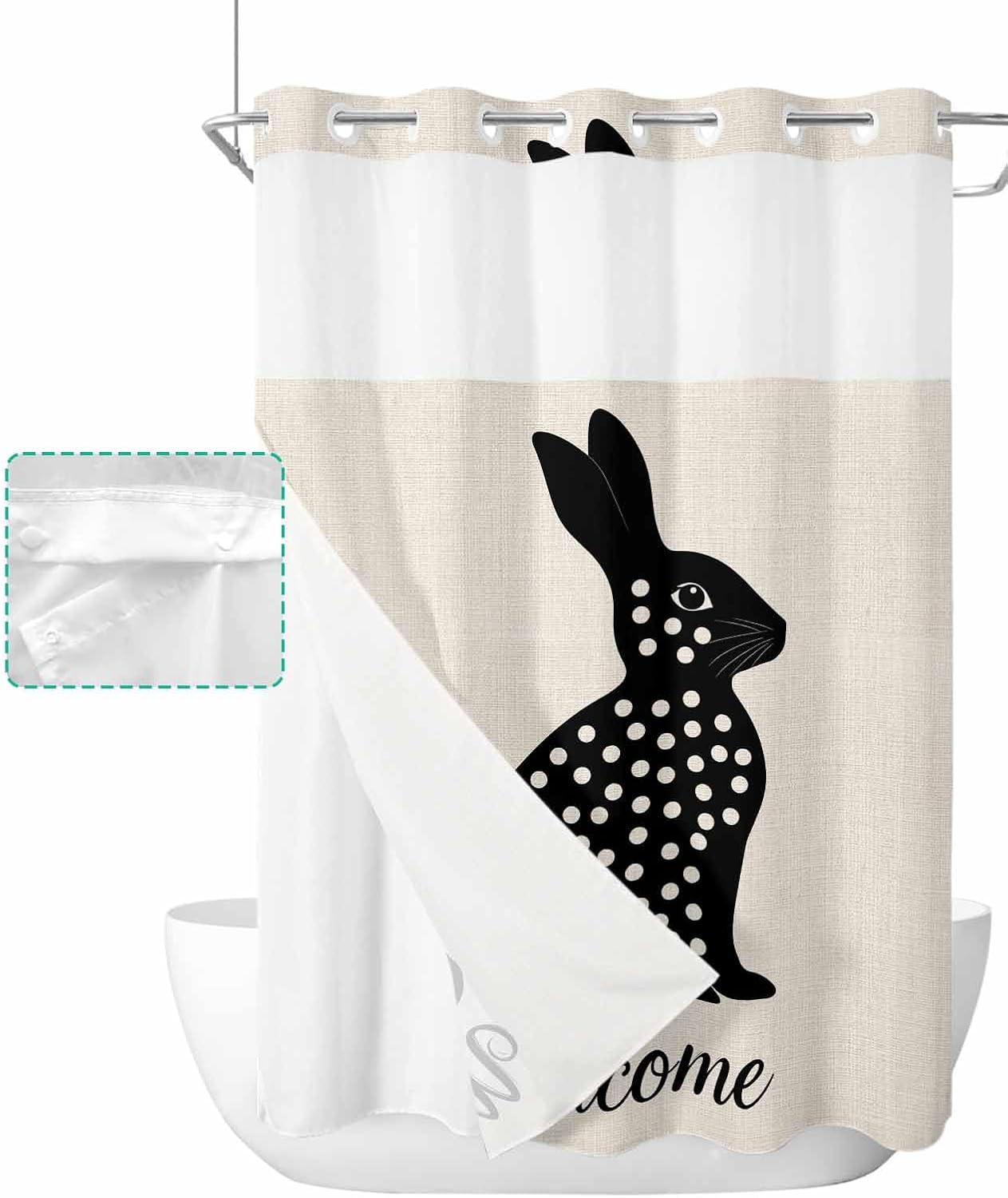 Anzona No Hook Shower Curtain Set 48x72 Inch Black White Dots Waterproof Liner