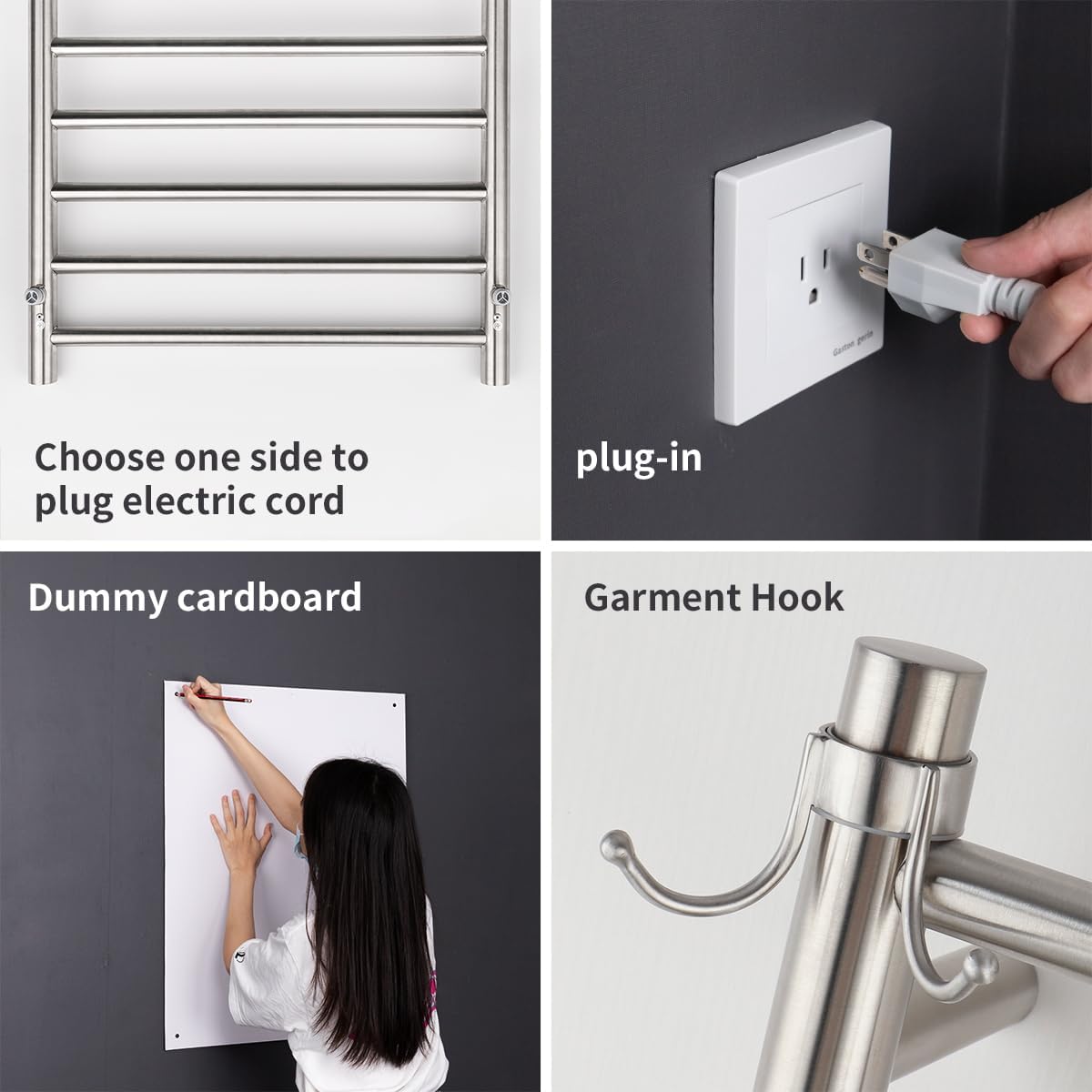 NORTTA Wall Mounted Towel Warmer 12 Bars with Plug-in and Hardwired Options