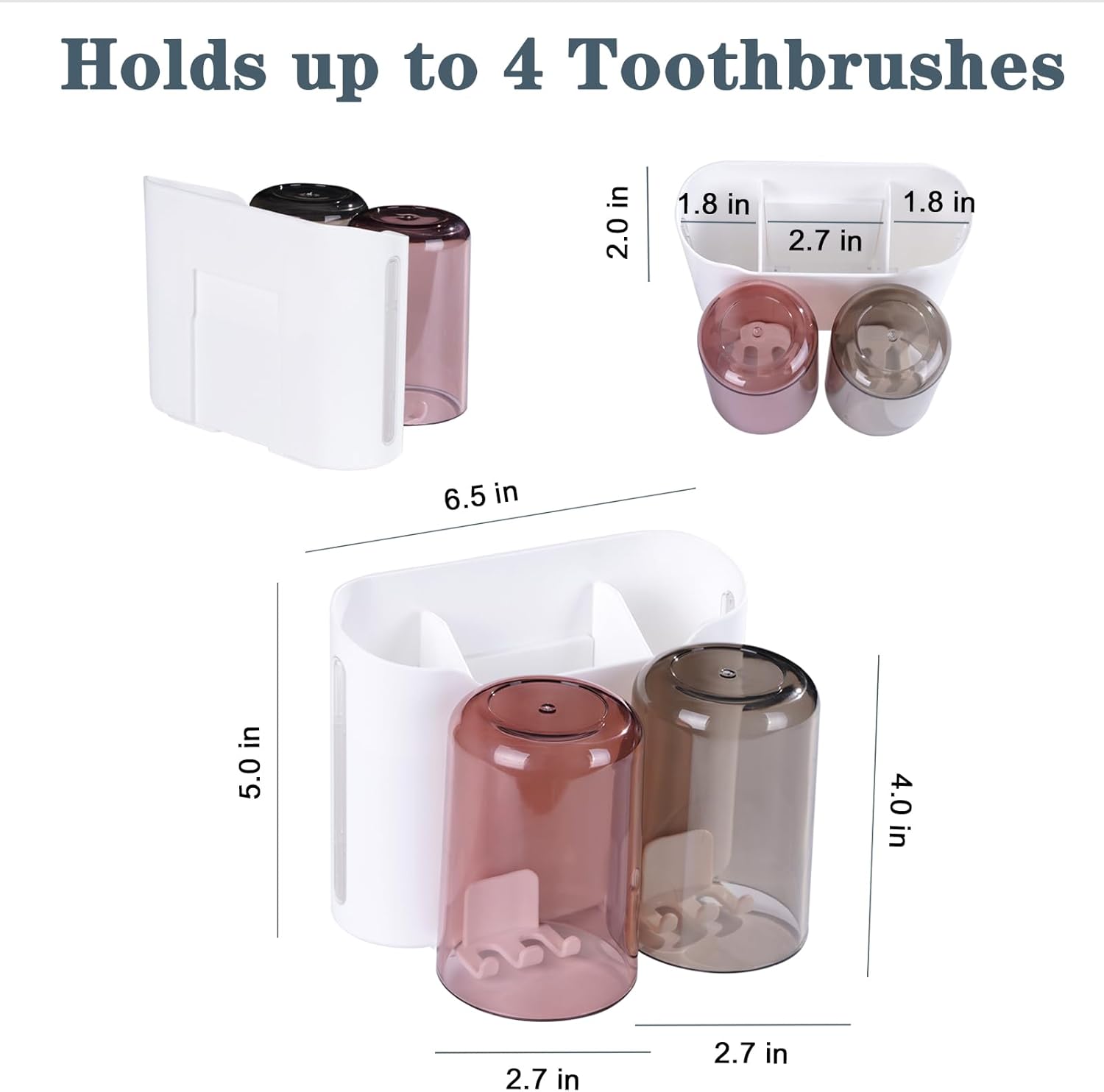 Eichzer Wall-Mounted Toothbrush Holder with 3 Slots and 2 Rinse Cups