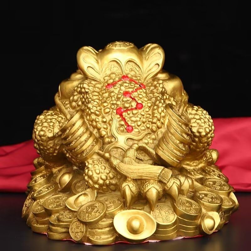 Julrybox Golden Toad Figurine Brass Wealth Statue