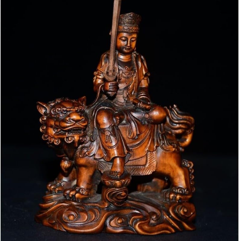 LimpaC Mini Boxwood Manjusri Bodhisattva Statue
