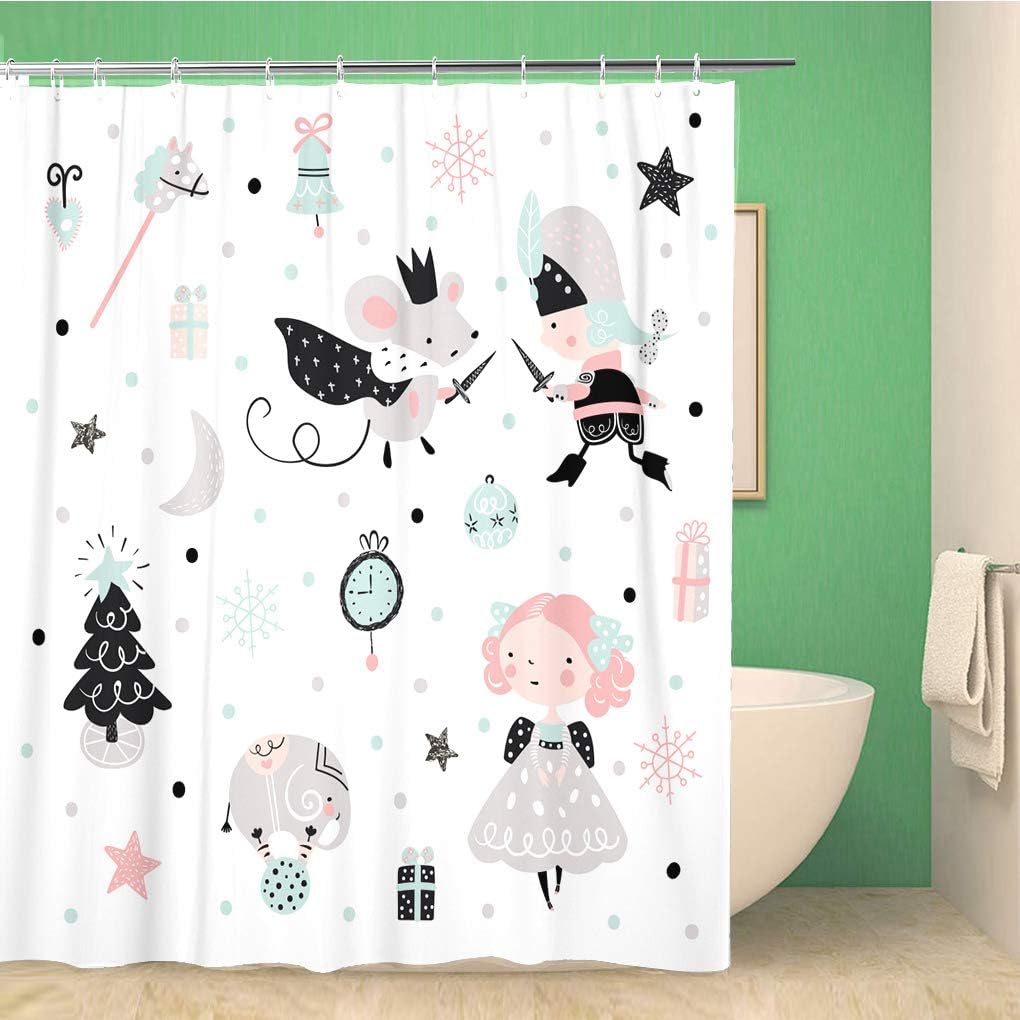 72x78 Inch Fairy Pattern Shower Curtain Set with Hooks