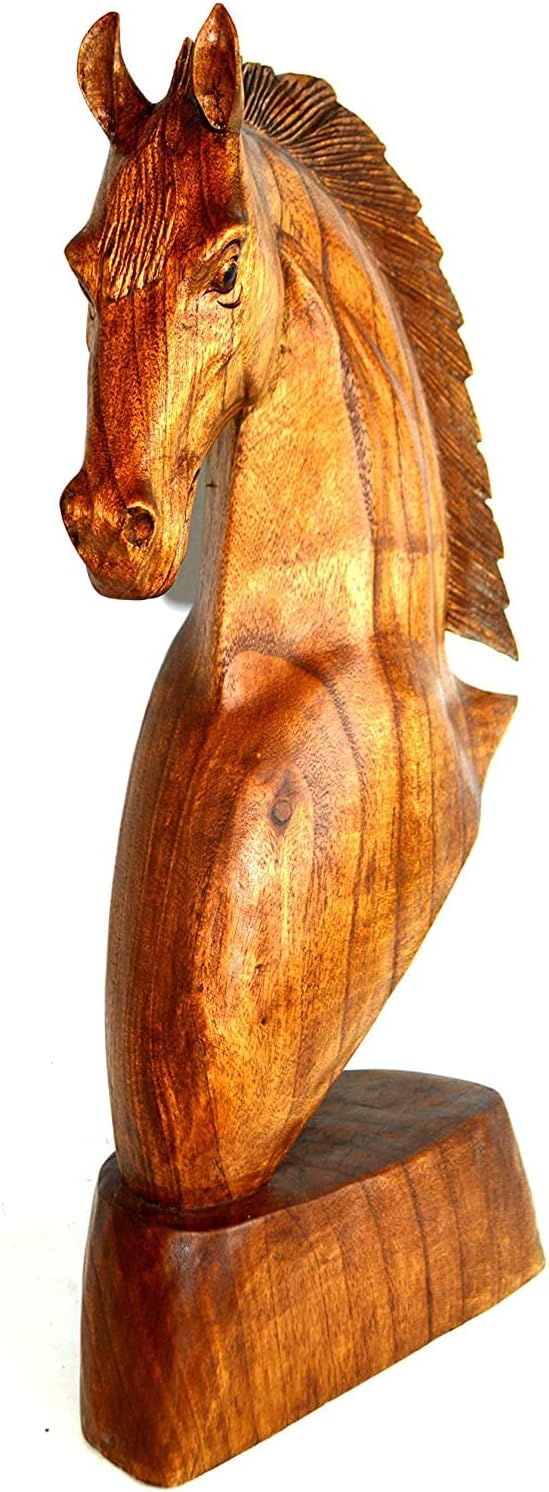 WorldBazzar 20 Inch Hand Carved Mahogany Horse Head Statue
