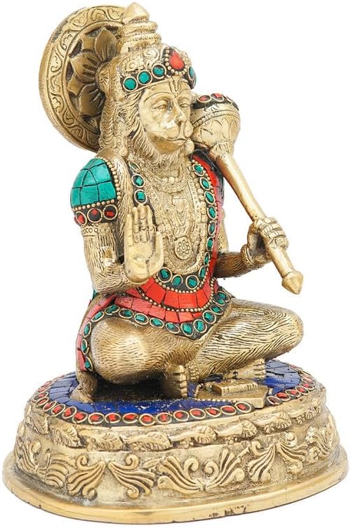 Statuestudio Sitting Hanuman Idol 7 Inch Brass Statue