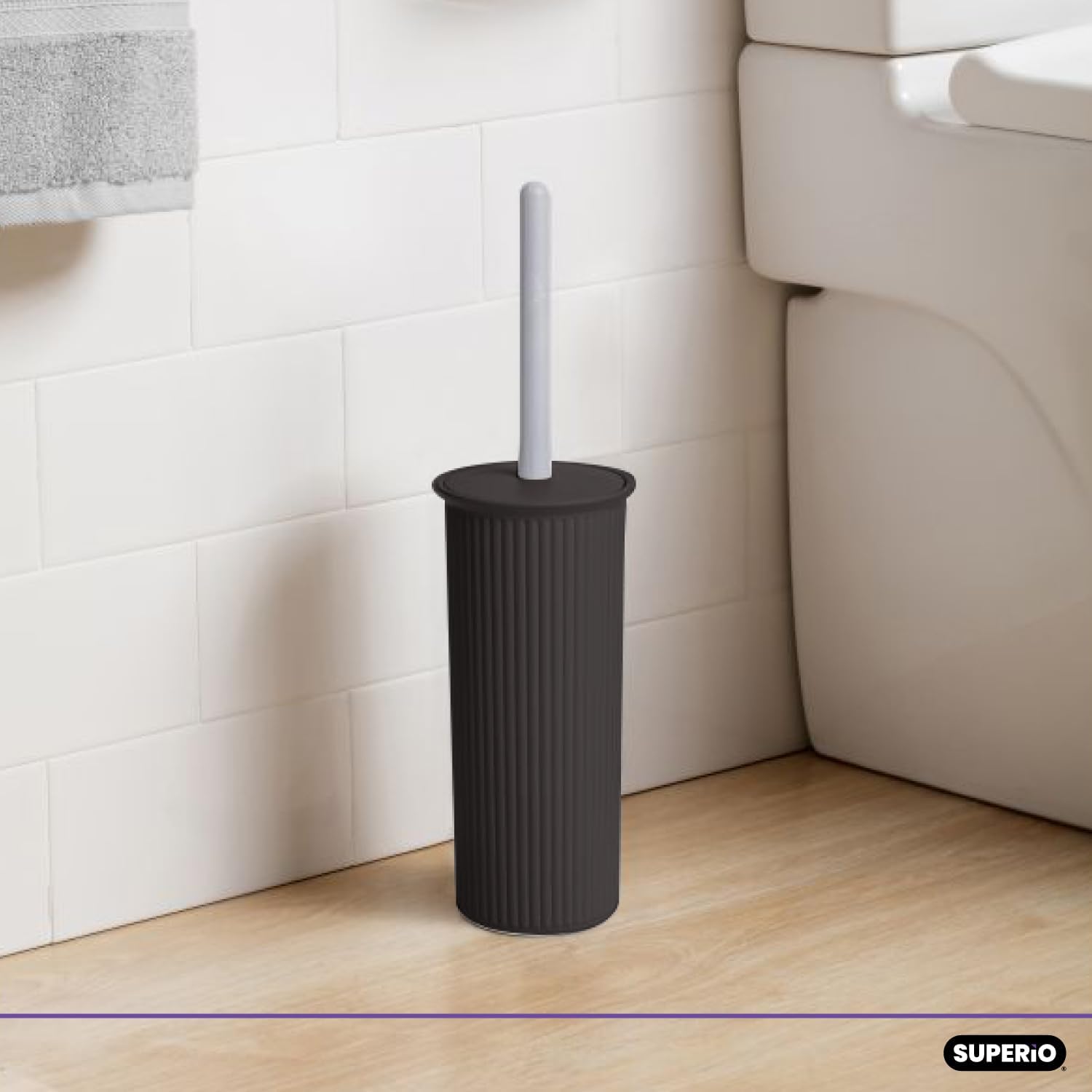 Superio Decorative Toilet Brush with Holder Set Brown