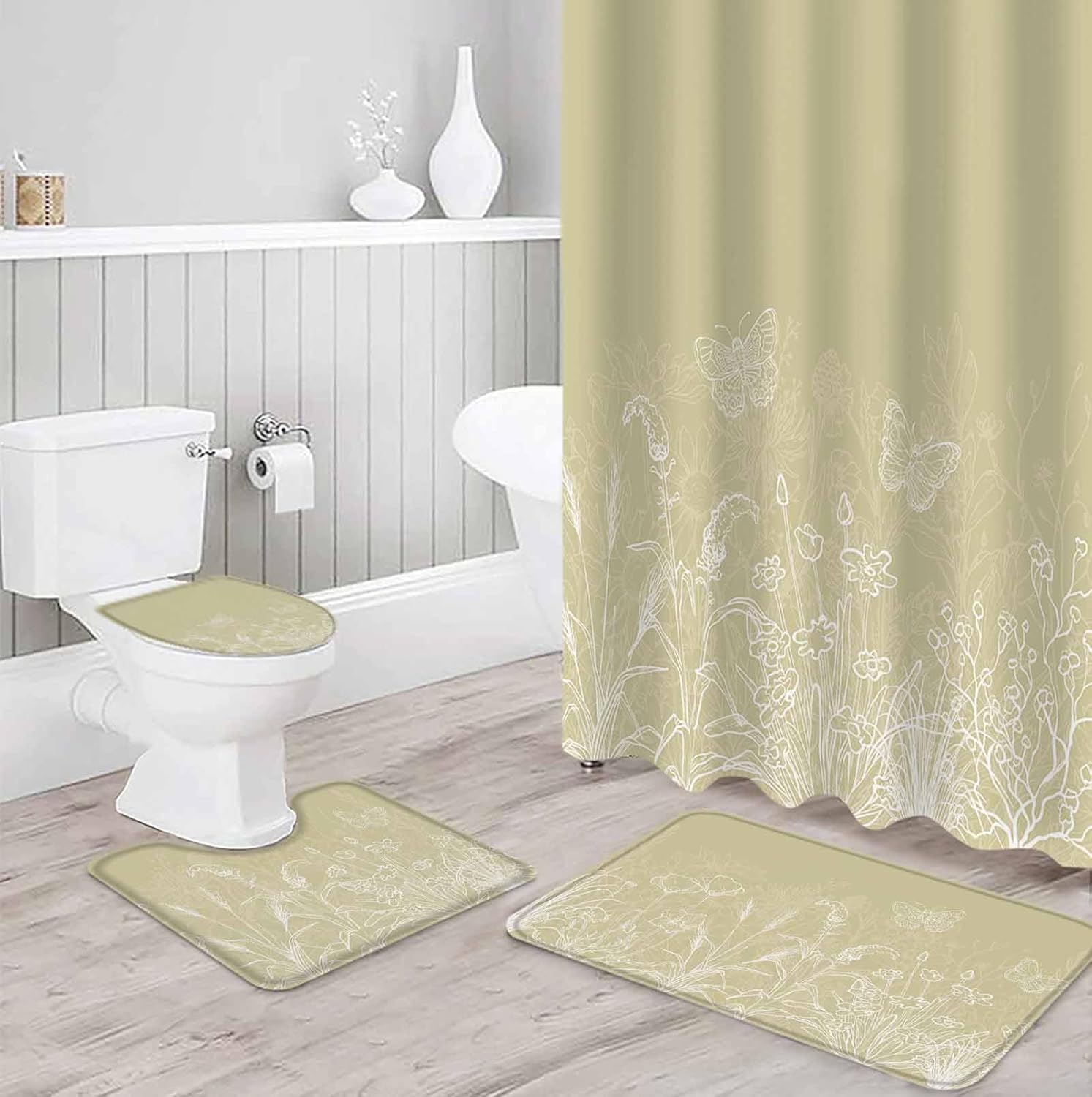 ZOE GARDEN Ivory Yellow Floral Shower Curtain Set