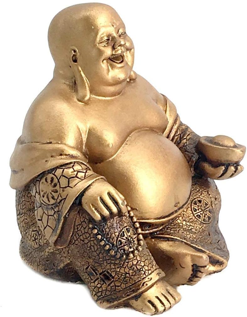 Bellaa Golden Laughing Buddha Statue 6 Inches Copper